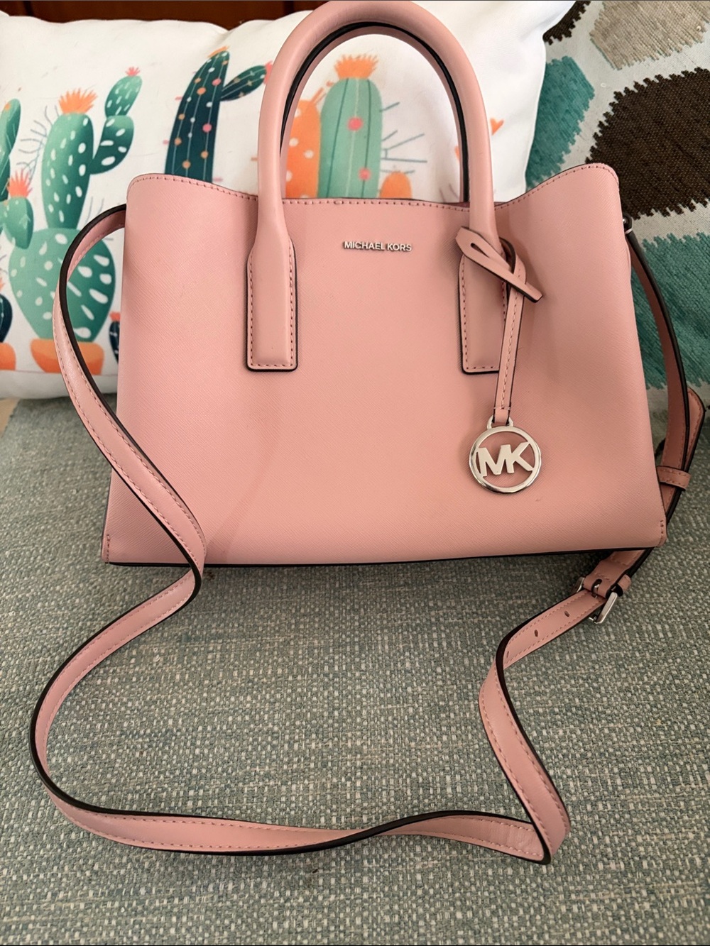 Michael Kors Pink Saffiano Leather Satchel with Detachable Strap